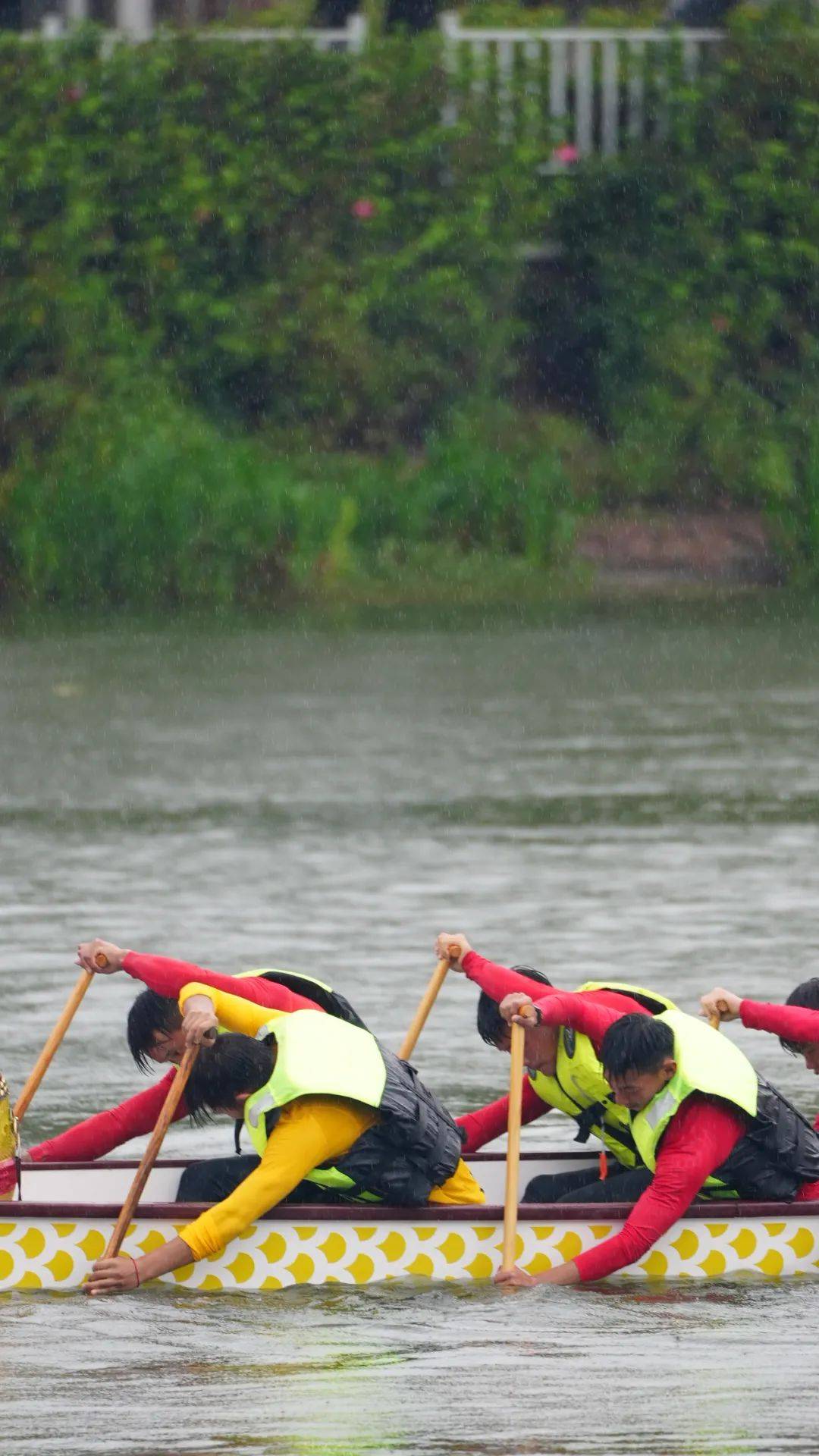赛艇运动员奋力划桨，破风前行